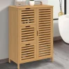 Meuble salle de bain en bambou avec placard et 3 tiroirs