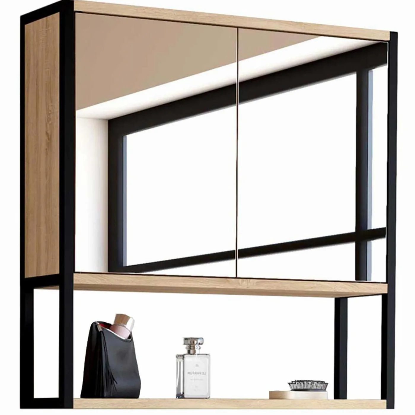 Meuble salle de bain suspendu métal et bois