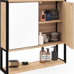 Meuble salle de bain suspendu métal et bois
