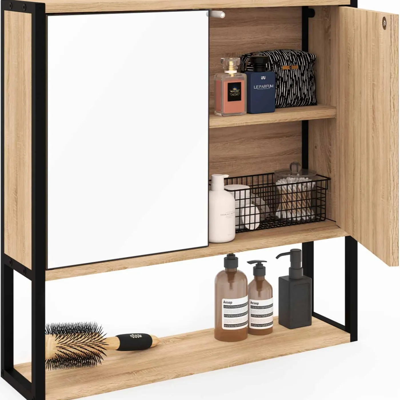Meuble salle de bain suspendu métal et bois