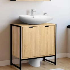 Meuble sous lavabo salle de bain métal et bois