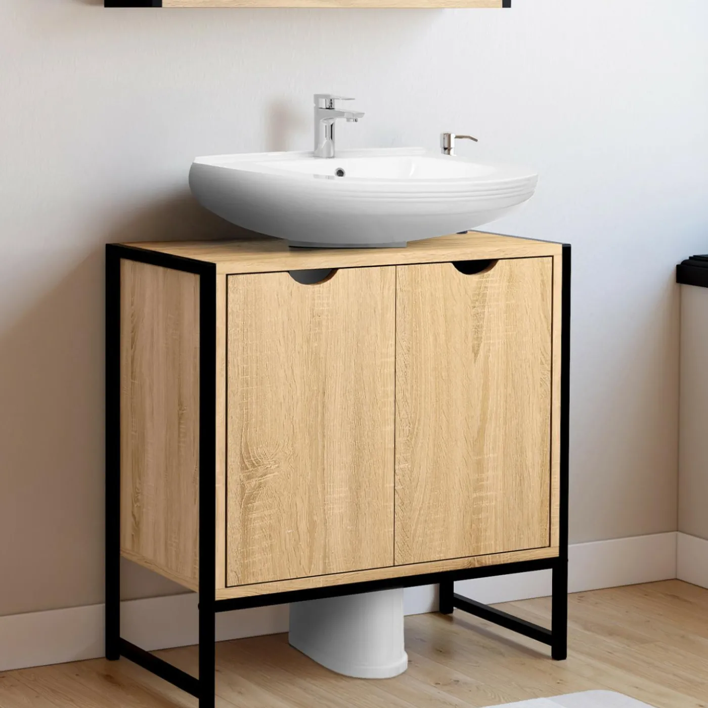 Meuble sous lavabo salle de bain métal et bois