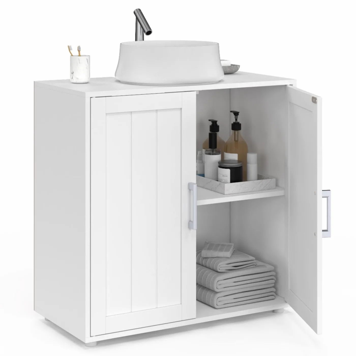 Meuble sous-lavabo en bois blanc