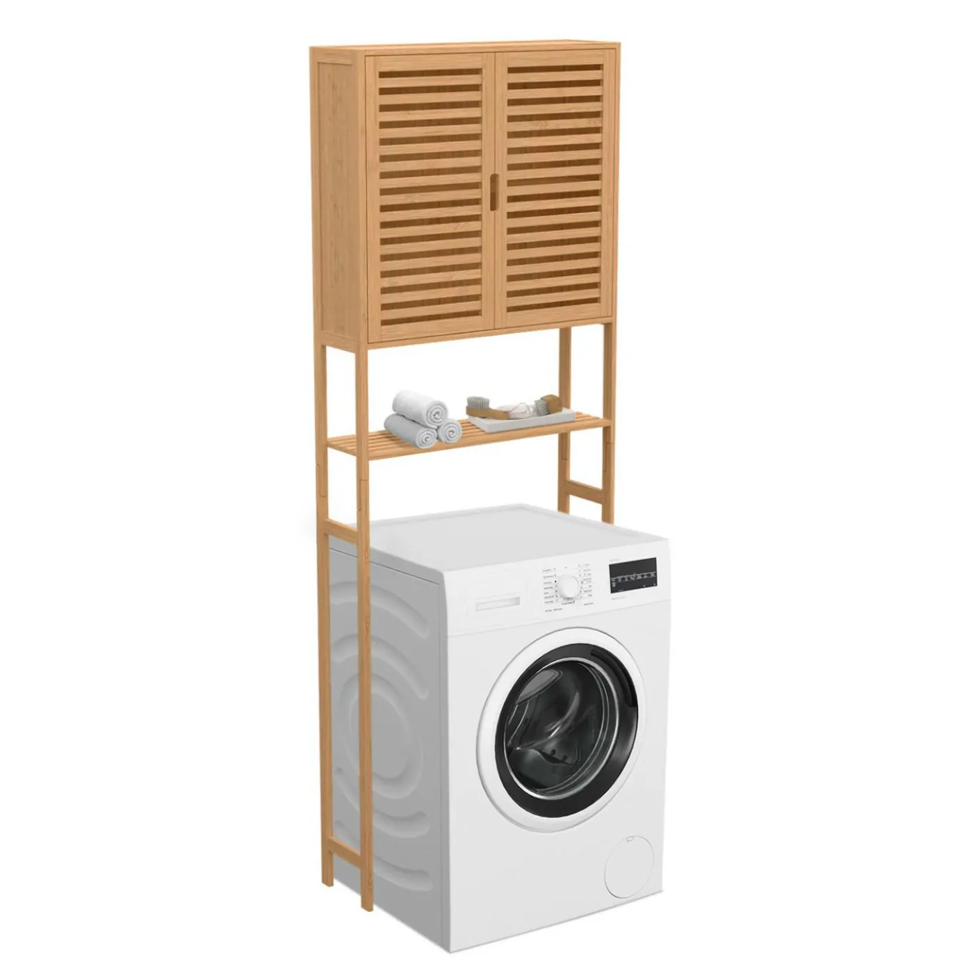 Meuble étagère dessus WC en bambou avec placard