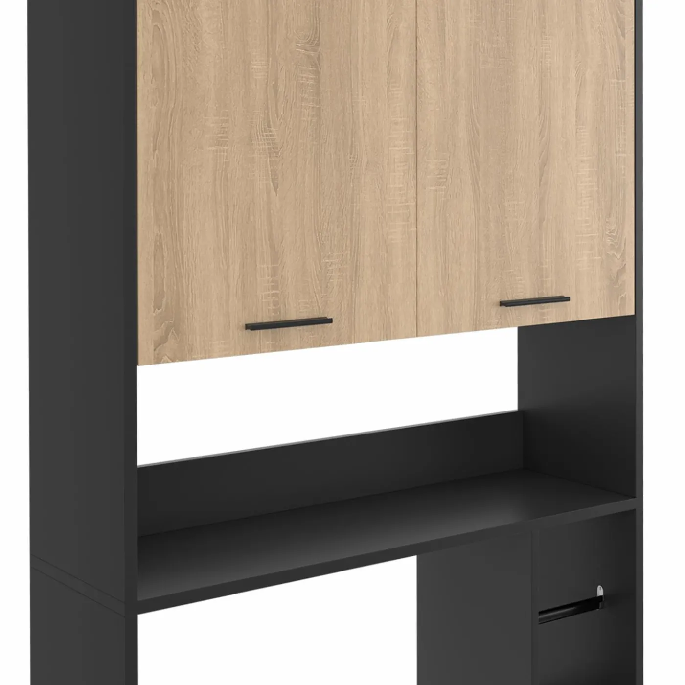Meuble étagère dessus WC noir et bois façon hêtre