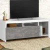 Meuble télé 110 cm blanc et placard effet béton