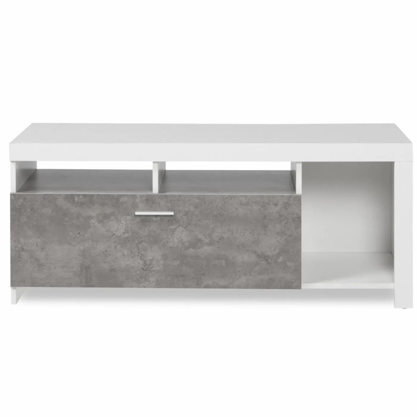 Meuble télé 110 cm blanc et placard effet béton