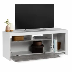 Meuble télé 110 cm blanc et placard effet béton