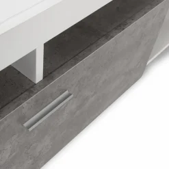 Meuble télé 110 cm blanc et placard effet béton