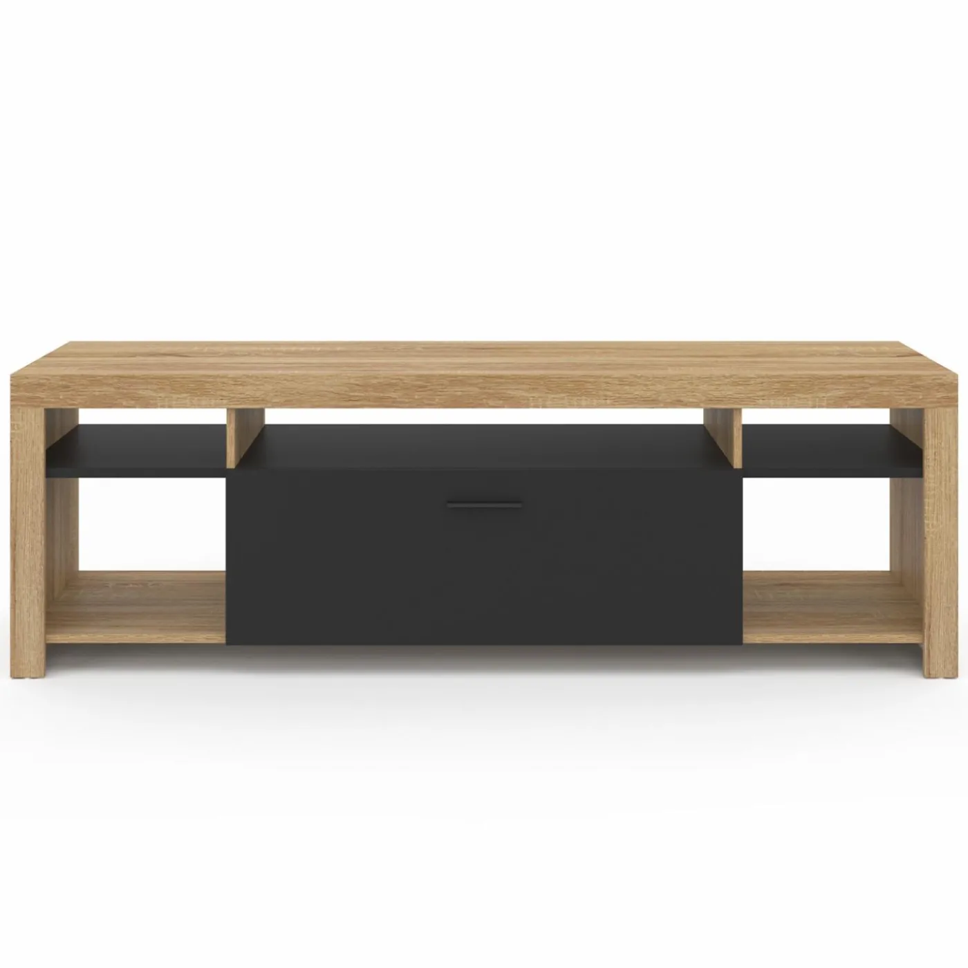 Meuble télé 140 cm bois et placard noir