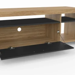 Meuble télé 140 cm bois et placard noir