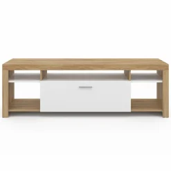 Meuble télé 140 cm bois et placard blanc