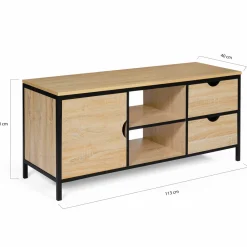 Meuble télé bois et métal avec tiroirs et placard