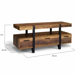 Meuble télé bois foncé pied épingle avec tiroirs