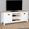 Meuble télé design blanc 2 portes avec étagères