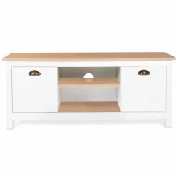 Meuble télé design blanc 2 portes avec étagères