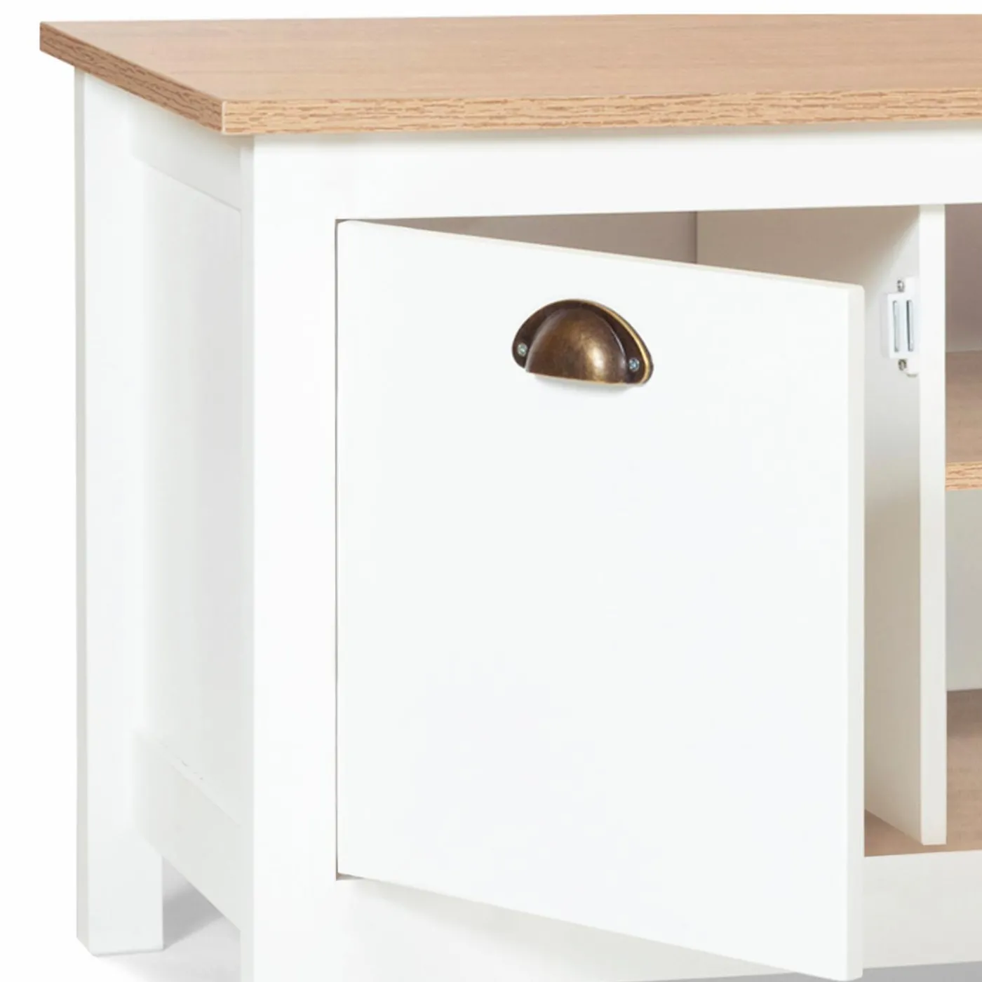 Meuble télé design blanc 2 portes avec étagères
