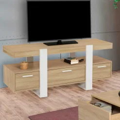 Meuble télé design blanc et bois avec tiroirs