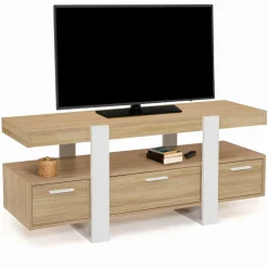 Meuble télé design blanc et bois avec tiroirs
