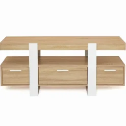 Meuble télé design blanc et bois avec tiroirs