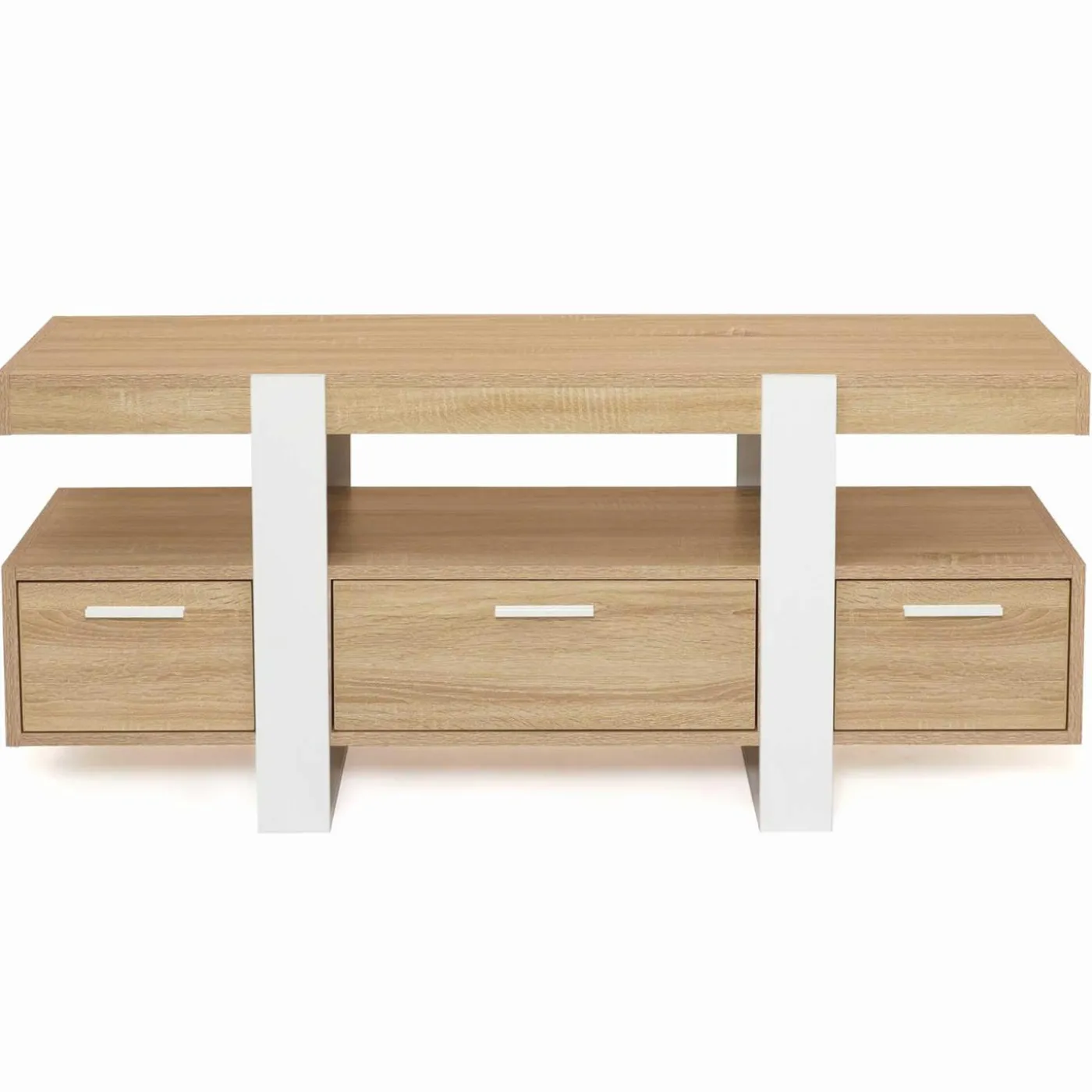 Meuble télé design blanc et bois avec tiroirs