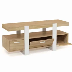 Meuble télé design blanc et bois avec tiroirs
