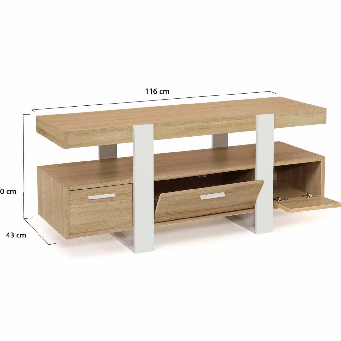 Meuble télé design blanc et bois avec tiroirs