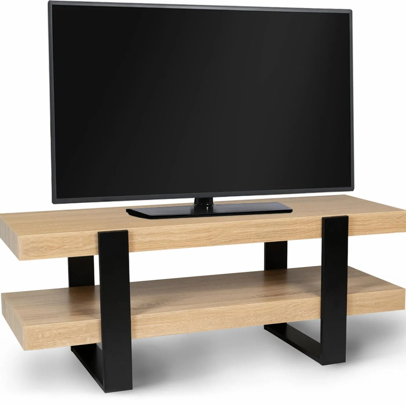 Meuble télé design noir et bois avec double plateau