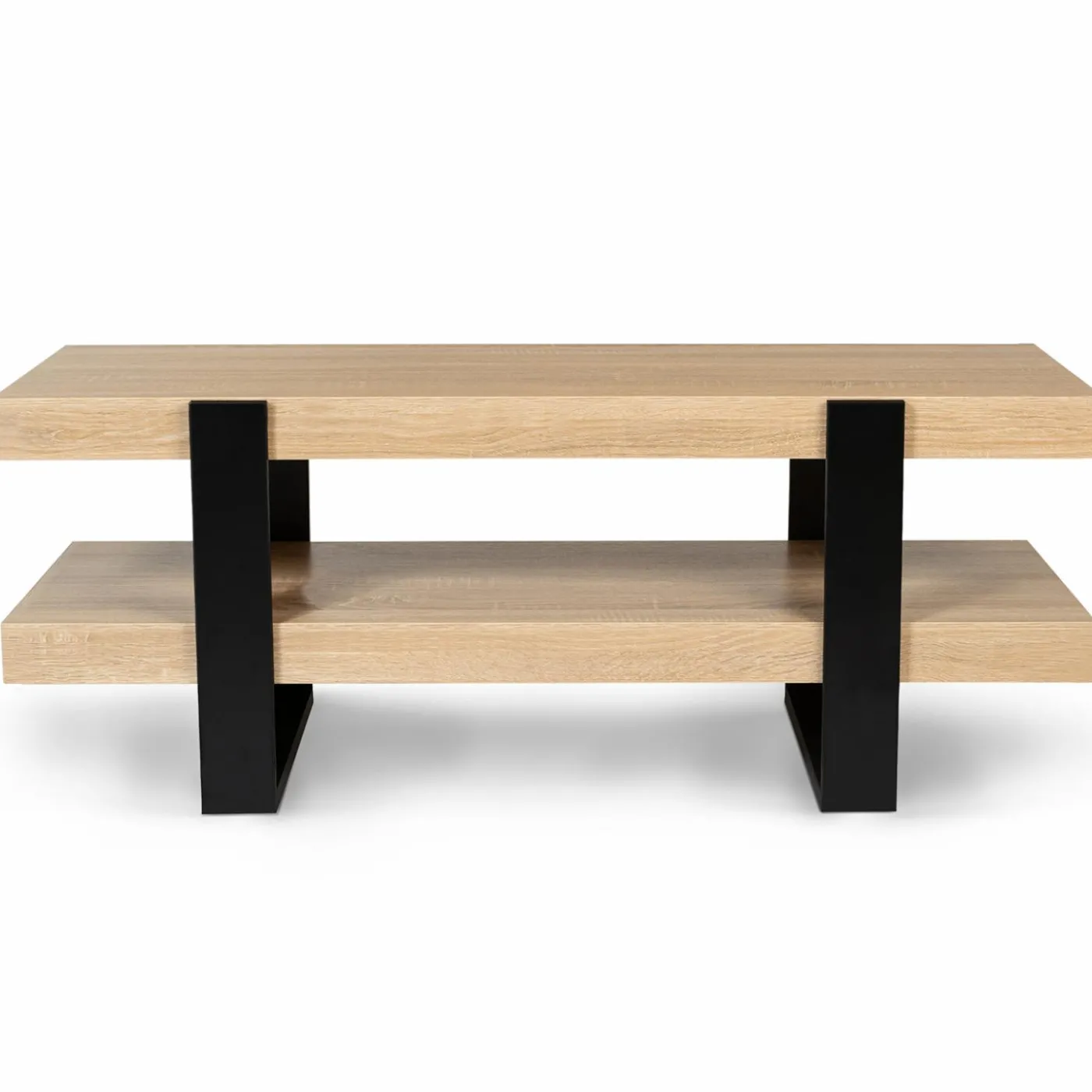 Meuble télé design noir et bois avec double plateau