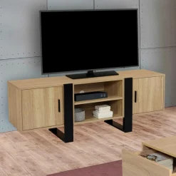 Meuble télé design noir et bois avec 2 portes