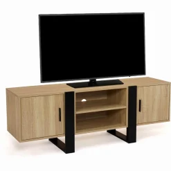 Meuble télé design noir et bois avec 2 portes