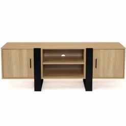 Meuble télé design noir et bois avec 2 portes