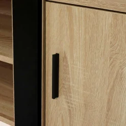 Meuble télé design noir et bois avec 2 portes