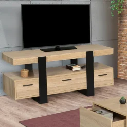 Meuble télé design noir et bois avec rangement