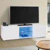 Meuble télé LED blanc avec étagère en verre