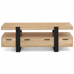 Meuble télé noir et bois 140 cm avec 3 tiroirs