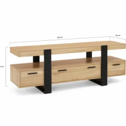 Meuble télé noir et bois 140 cm avec 3 tiroirs