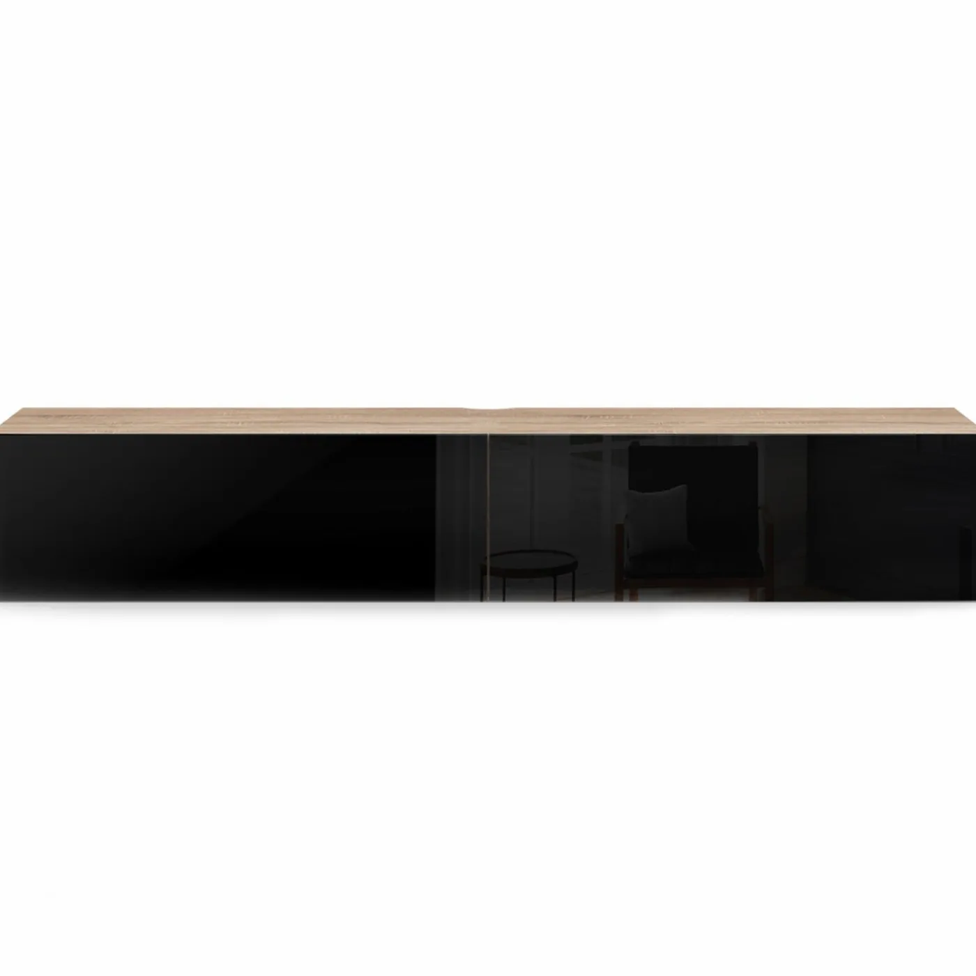 Meuble télé suspendu noir et bois 180 cm