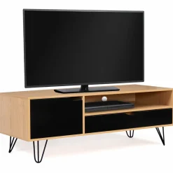 Meuble télé vintage pieds épingles bois et noir