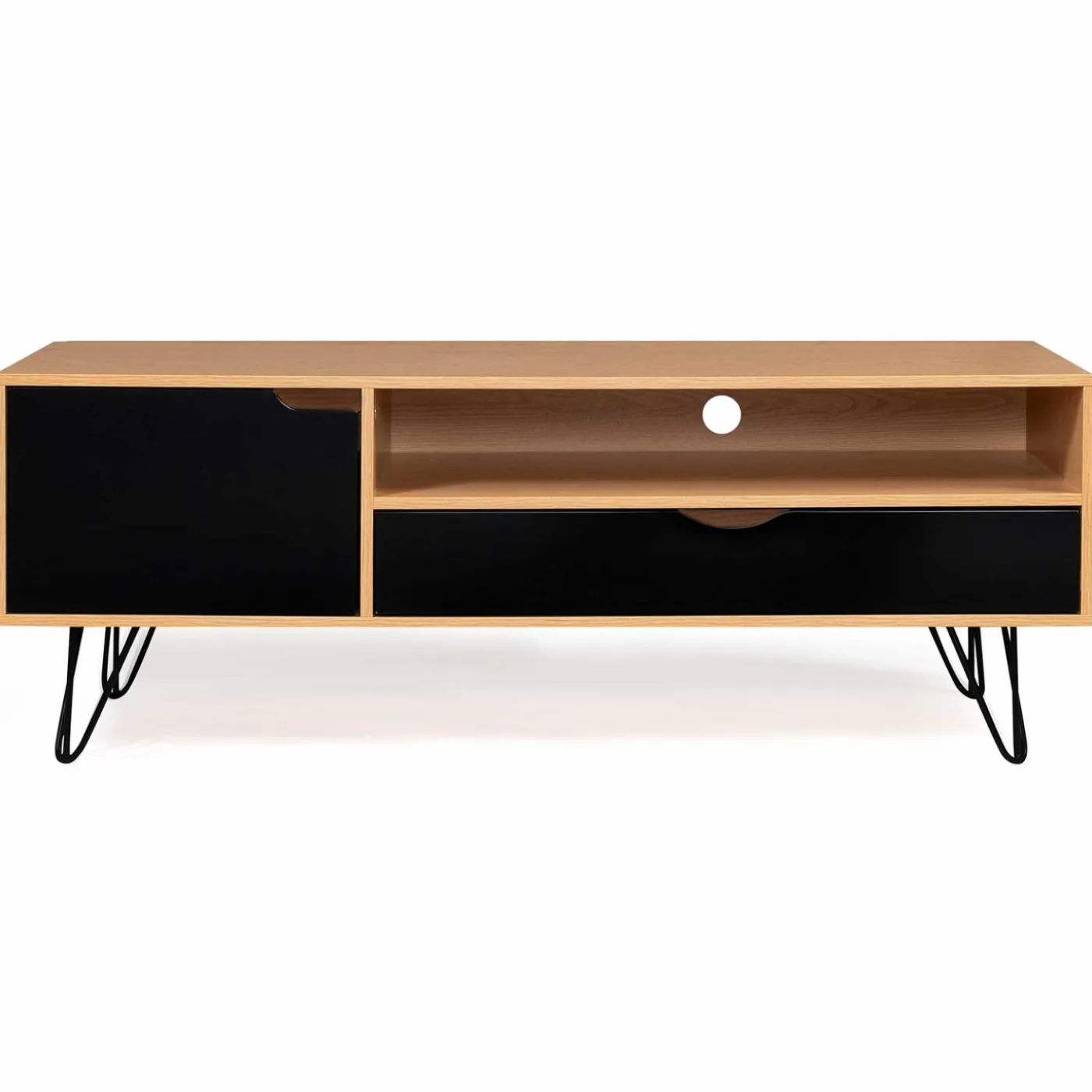 Meuble télé vintage pieds épingles bois et noir