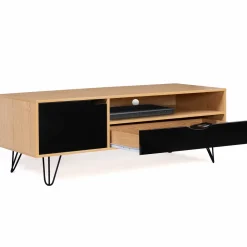 Meuble télé vintage pieds épingles bois et noir