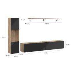 Meuble TV 180 cm avec colonne et étagère