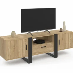 Meuble TV 160 cm bois et noir 3 portes
