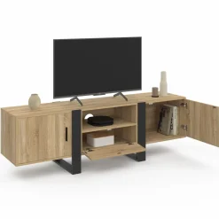 Meuble TV 160 cm bois et noir 3 portes