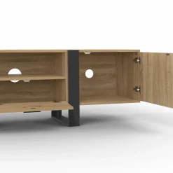 Meuble TV 160 cm bois et noir 3 portes
