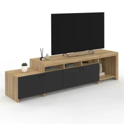Meuble tv 180 cm bois placards noirs