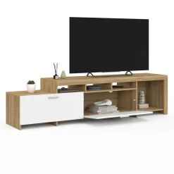 Meuble tv 180 cm bois placards blancs