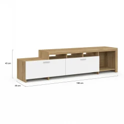 Meuble tv 180 cm bois placards blancs