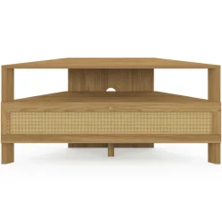 Meuble TV 100 cm d'angle 1 porte effet naturel cannage