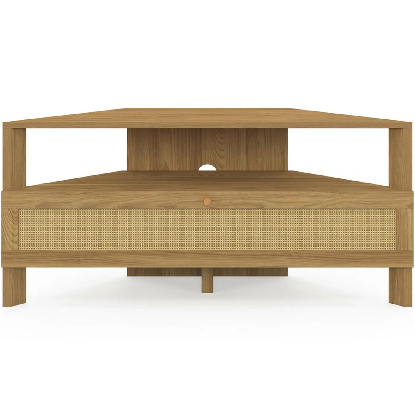 Meuble TV 100 cm d'angle 1 porte effet naturel cannage